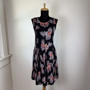 Vintage Floral Abstract Crinkle Rayon Dress | Sleeveless Whimsygoth Knee Length